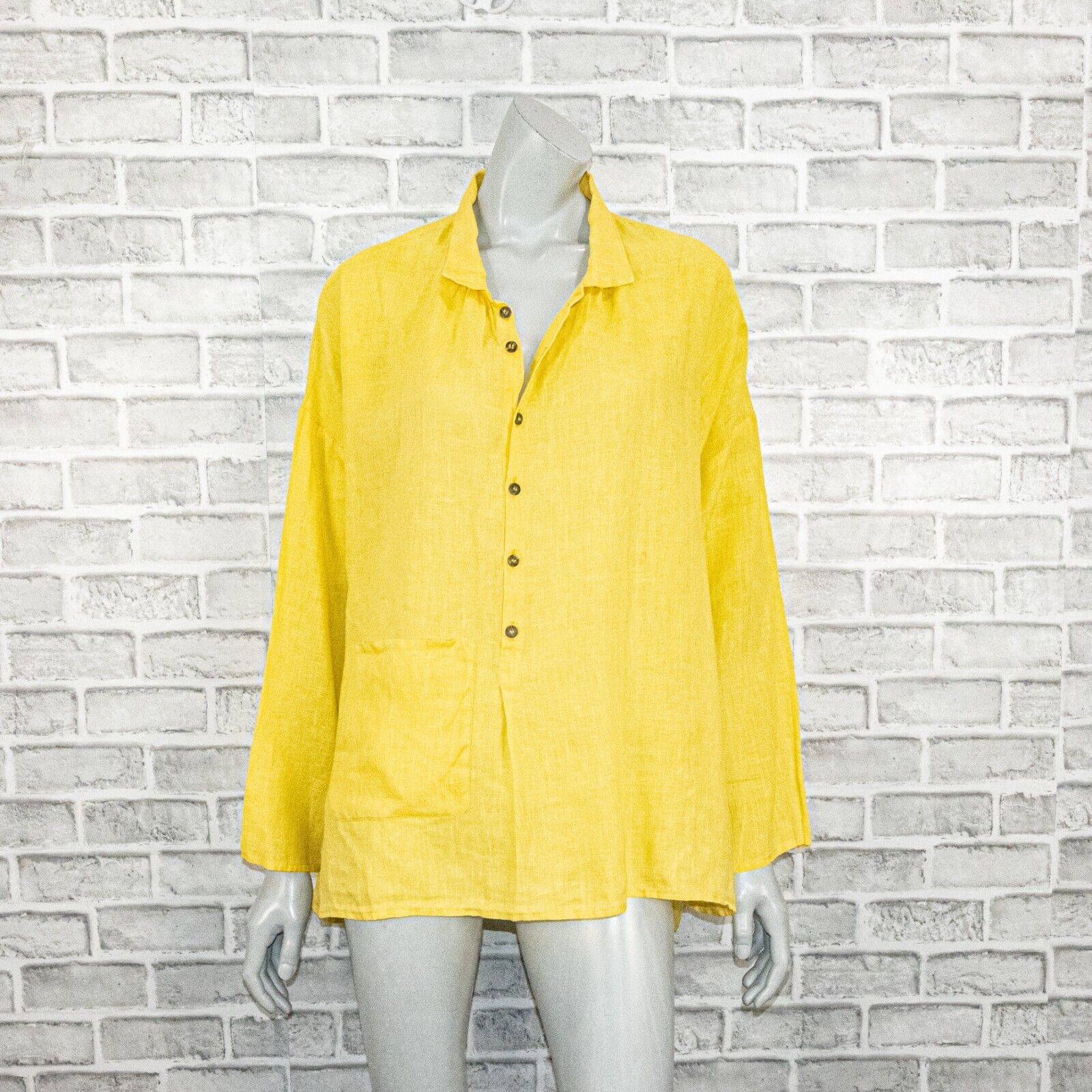eskandar Eskandar Women's 100% Linen Boxy oversize 1/2 button Blouse Size ONE SIZE - 4 Thumbnail