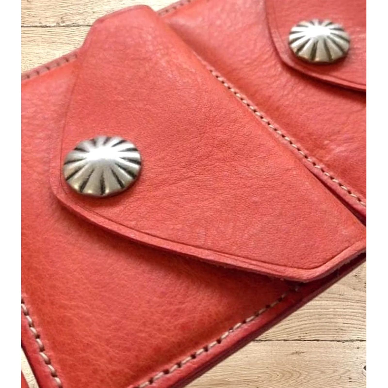 Ralph Lauren RRL LEATHER ENVELOPE CARD CASE CONCHO SNAP MEN ORANGE USED Wallet Category: Card Case? Size ONE SIZE - 4 Thumbnail