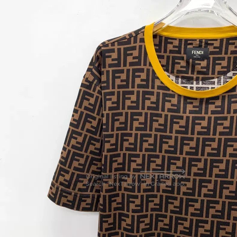 Fendi Fendi Dark Brown Double F Monogram Printed Cotton Crew Nec Size US L / EU 52-54 / 3 - 3 Thumbnail