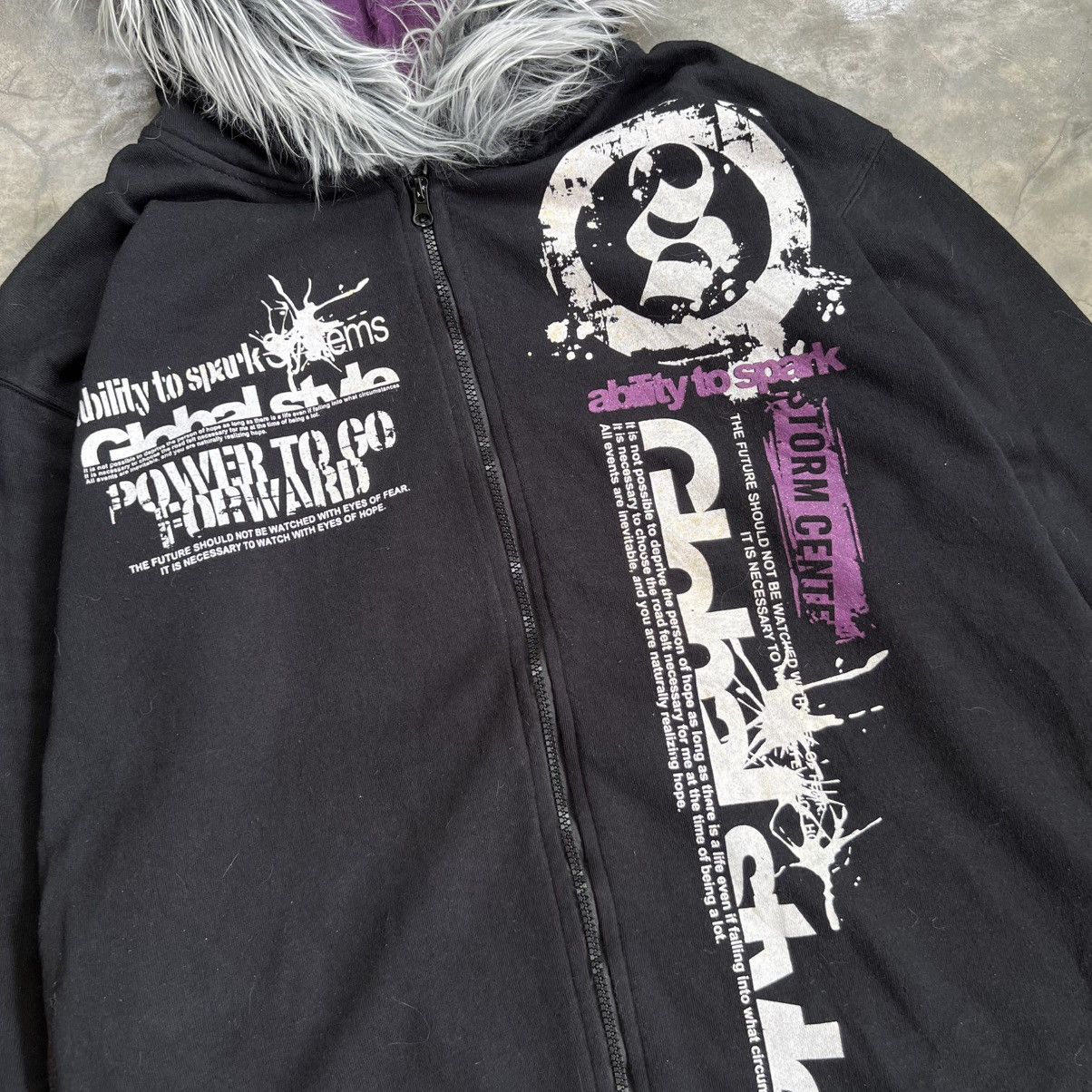 KMRii 2000s Time Step Vkei Style Poem Fur Zip Hoodie Size US XL / EU 56 / 4 - 5 Thumbnail