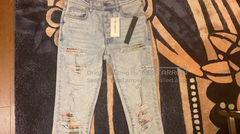 Amiri Amiri Floral Patchwork Blue Bull Size 31 Size US 31 - 3 Thumbnail