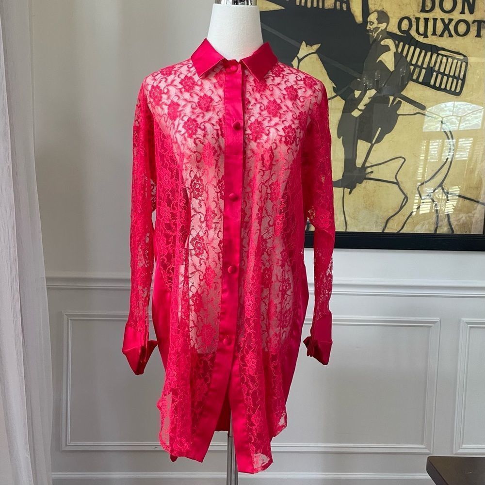 Victoria's Secret Vintage Gold Label Victoria’s Secret Red Lace Satin Night Sh Size ONE SIZE - 1 Thumbnail