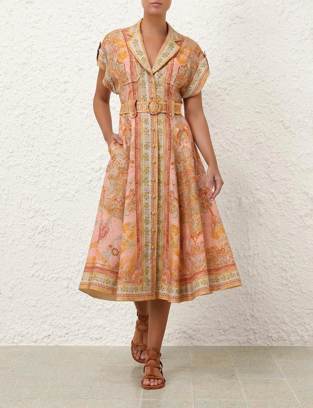 Zimmermann oc11z1025 Acacia Midi Shirt Dress in Multicolor Size L / US 10 / IT 46 - 2 Thumbnail
