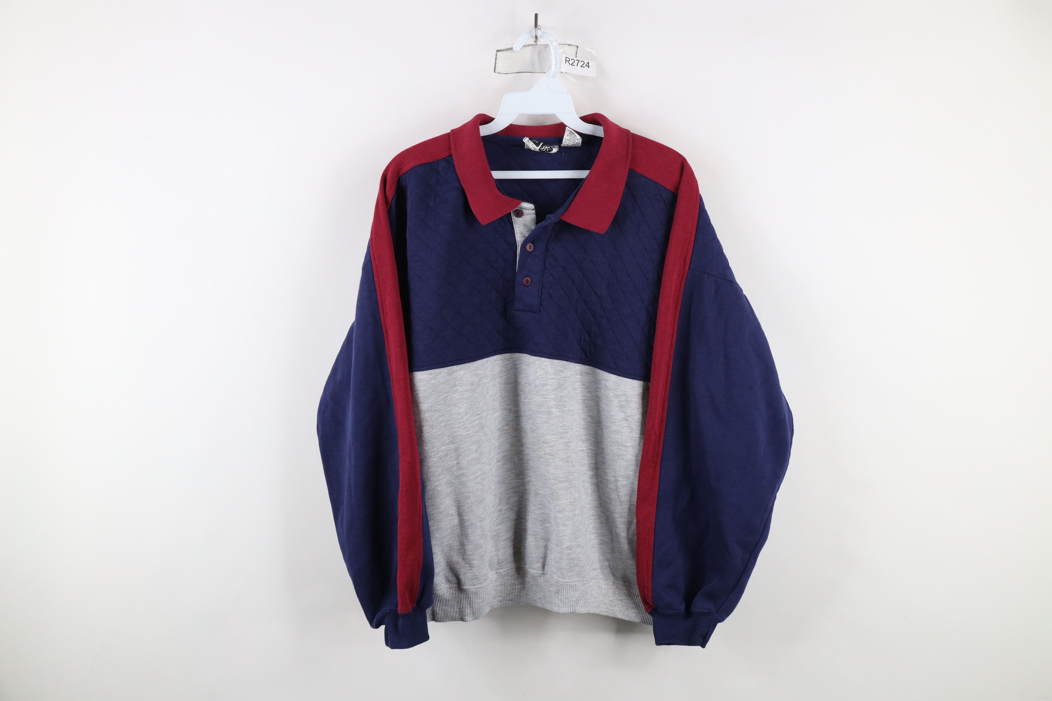 Vintage Vintage 90s Streetwear Block Boxy Fit Collared Sweatshirt Size US XL / EU 56 / 4 - 1 Thumbnail