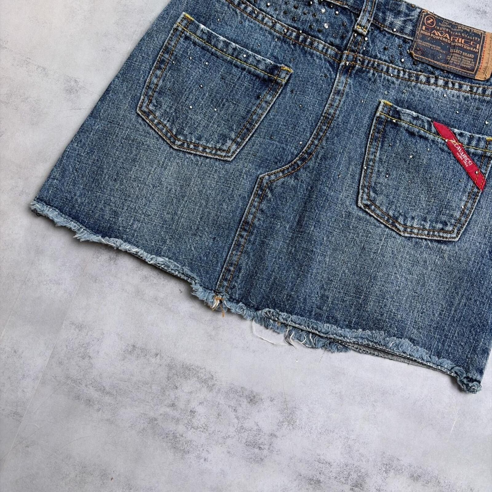 Other Y2K Cavaric Grunge Embellished Mini Denim Skirt Size 30" / US 8 / IT 44 - 4 Thumbnail