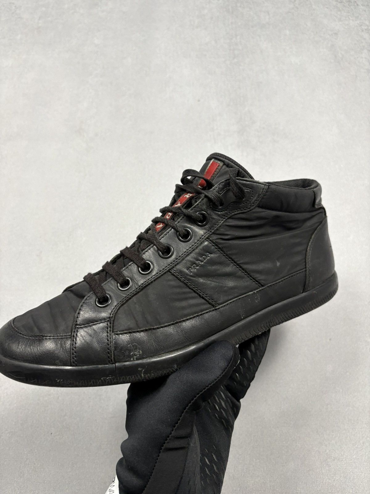 Prada Prada High-Top Sneakers Black Leather Nylon Red Tab US 9 Y2K Size US 9 / EU 42 - 18 Thumbnail