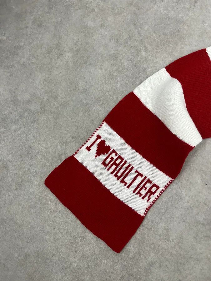 Jean Paul Gaultier Jean Paul Gaultier Red White Striped Wool Scarf Size ONE SIZE - 5 Thumbnail