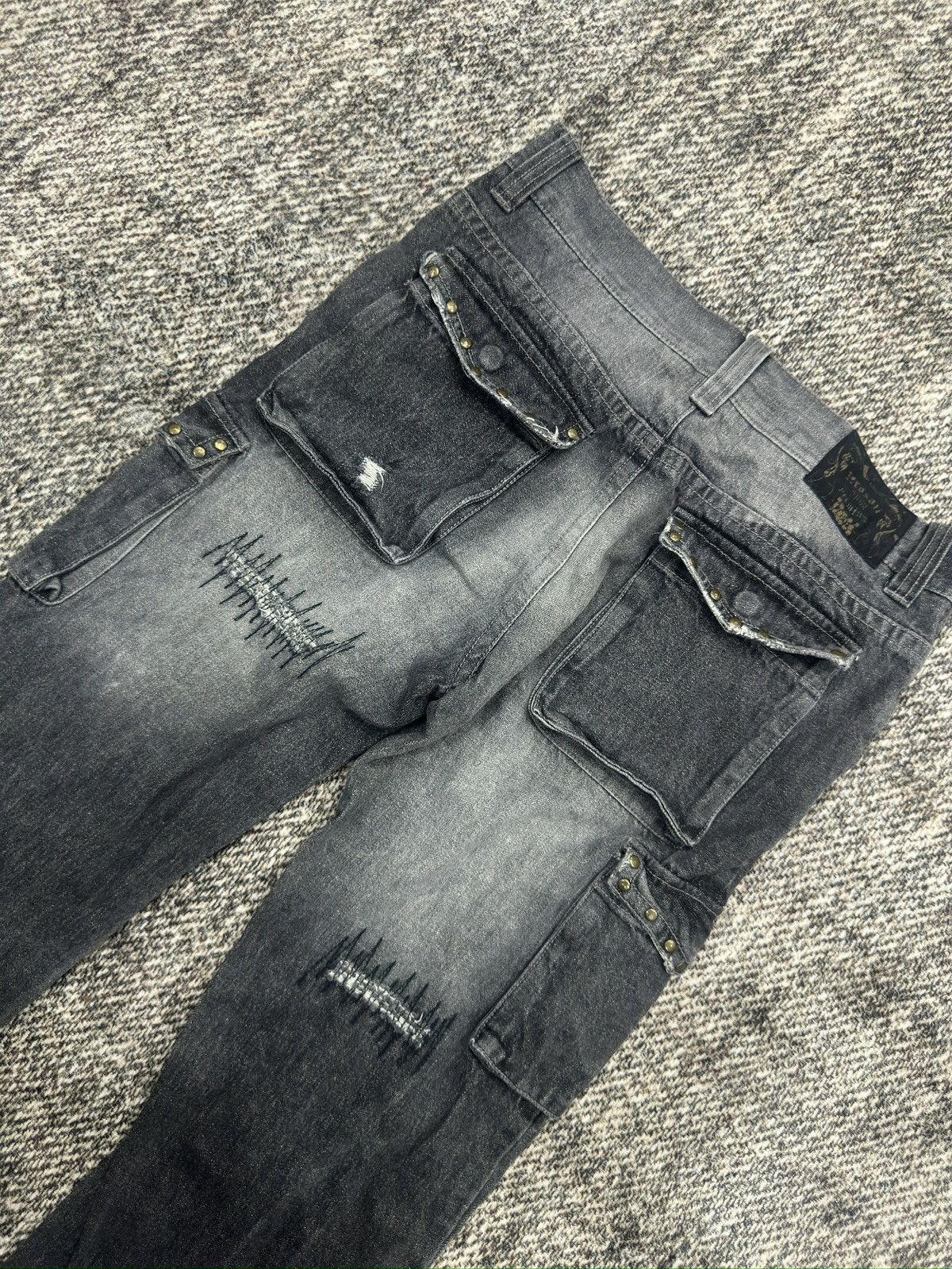 If Six Was Nine × Japanese Brand × Le Grande Bleu (L.G.B.) Zero Sail Distressed Zig Zag Black Wash denim Size US 34 / EU 50 - 13 Thumbnail