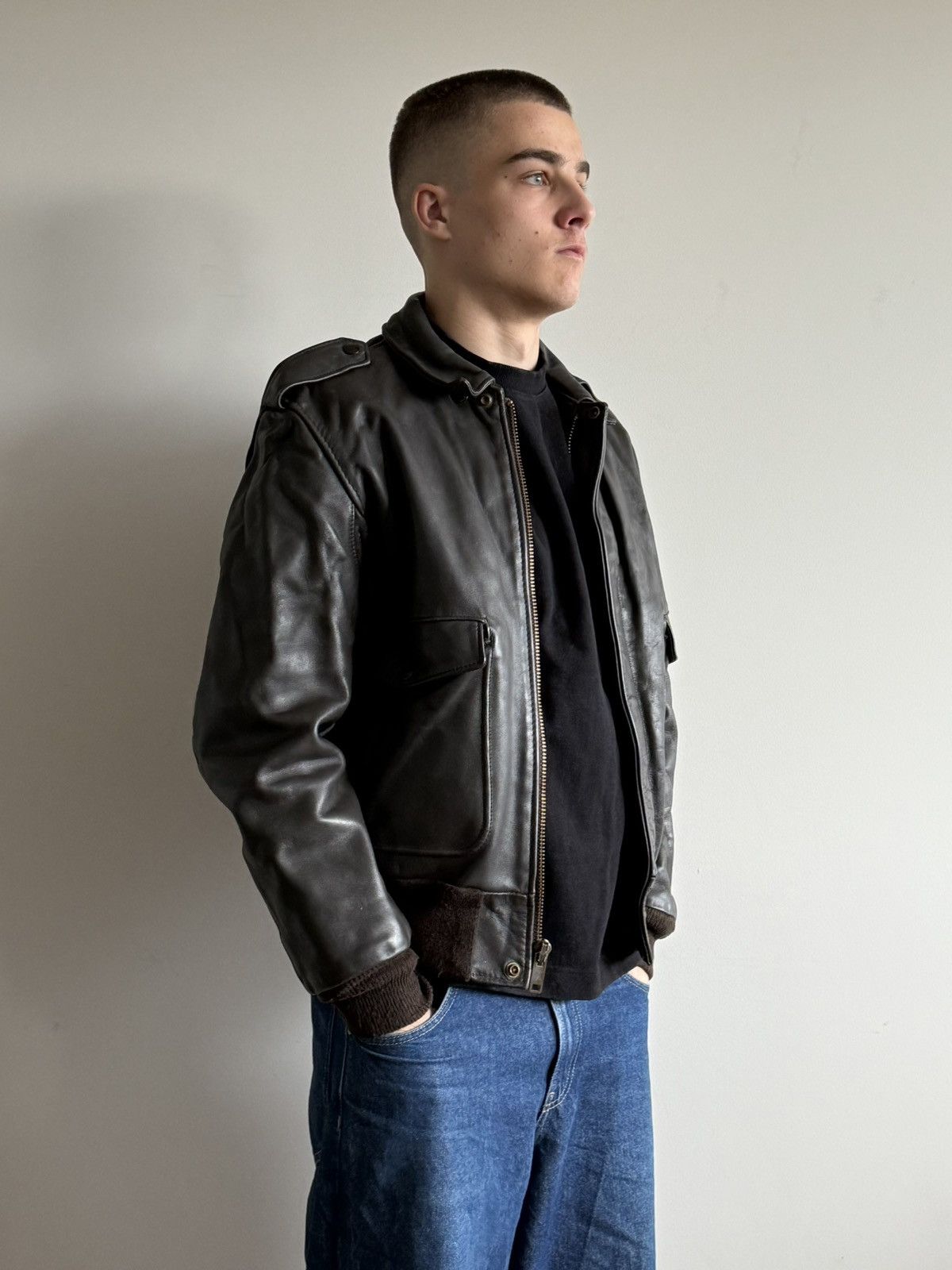 Schott Vintage Schott Brown Top-Grain Leather A-2 Bomber Jacket Size US M / EU 48-50 / 2 - 2 Thumbnail