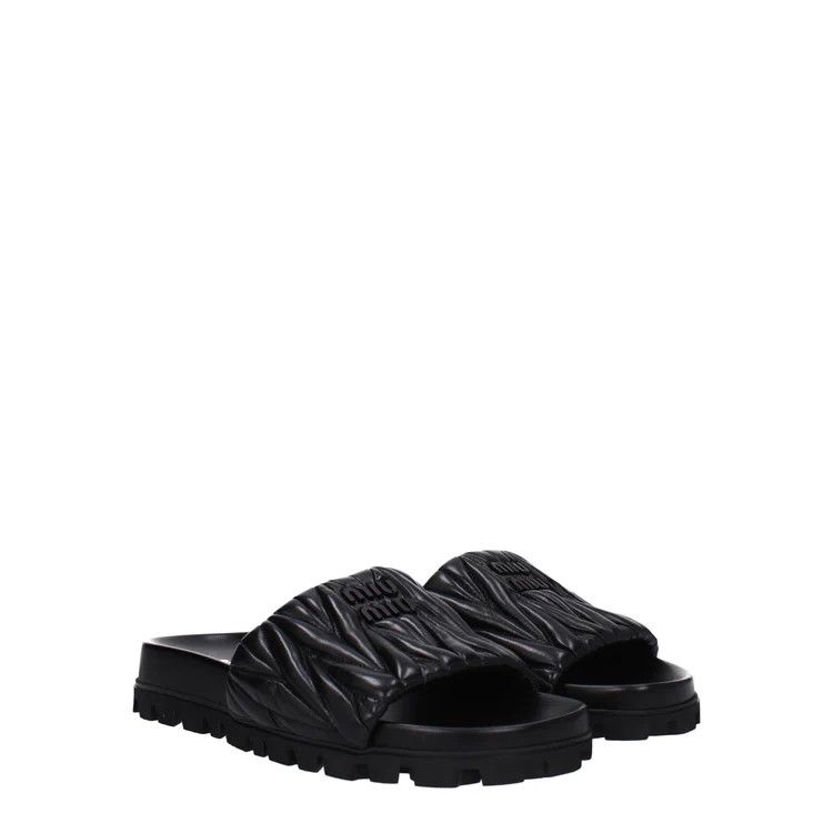 Miu Miu ob1o1e1124 Leather Slippers in Black Size US 5 / IT 35 - 2 Thumbnail