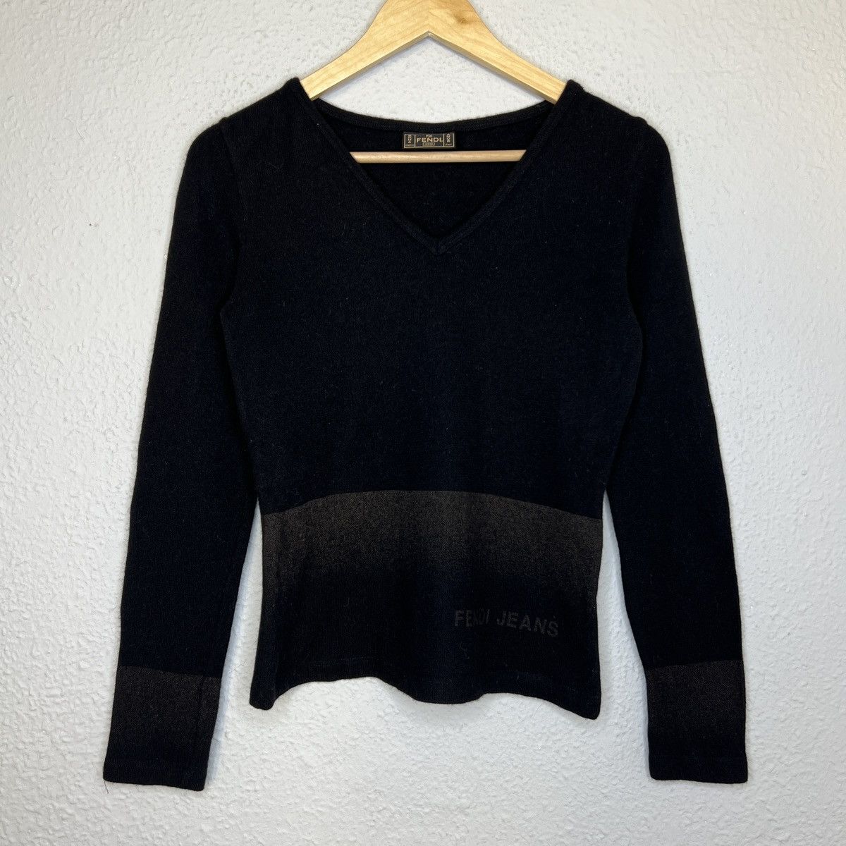 image of Fendi Roma Jumper Sweater Knitwear Wool Black Logo Spellout, Women's (Size Small)