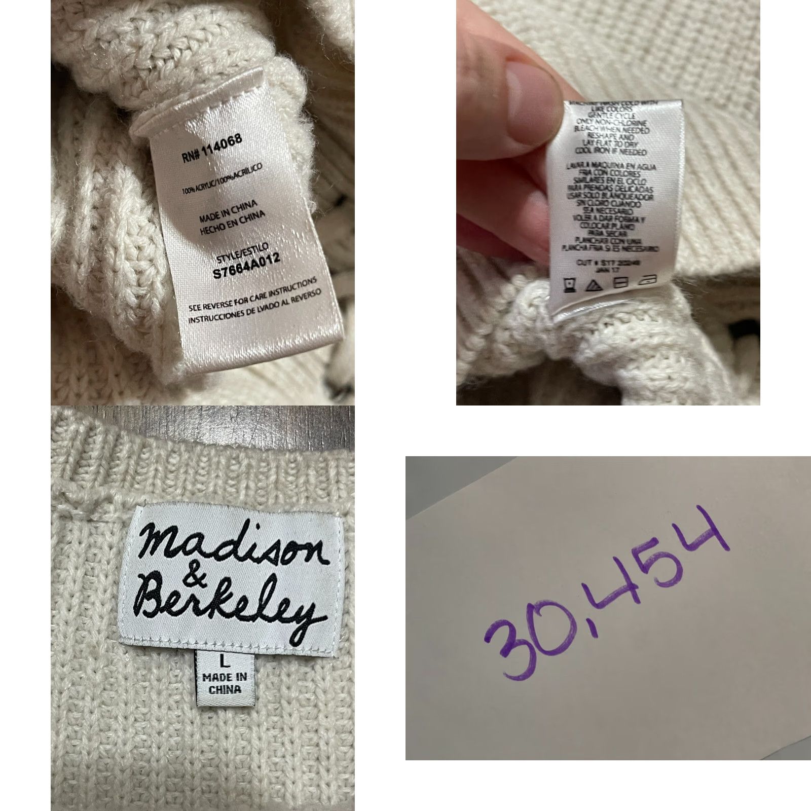 Madison Madison & Berkeley Sweater Women L Ivory Knit Pullover Crew Neck Side Ties Size L / US 10 / IT 46 - 8 Thumbnail