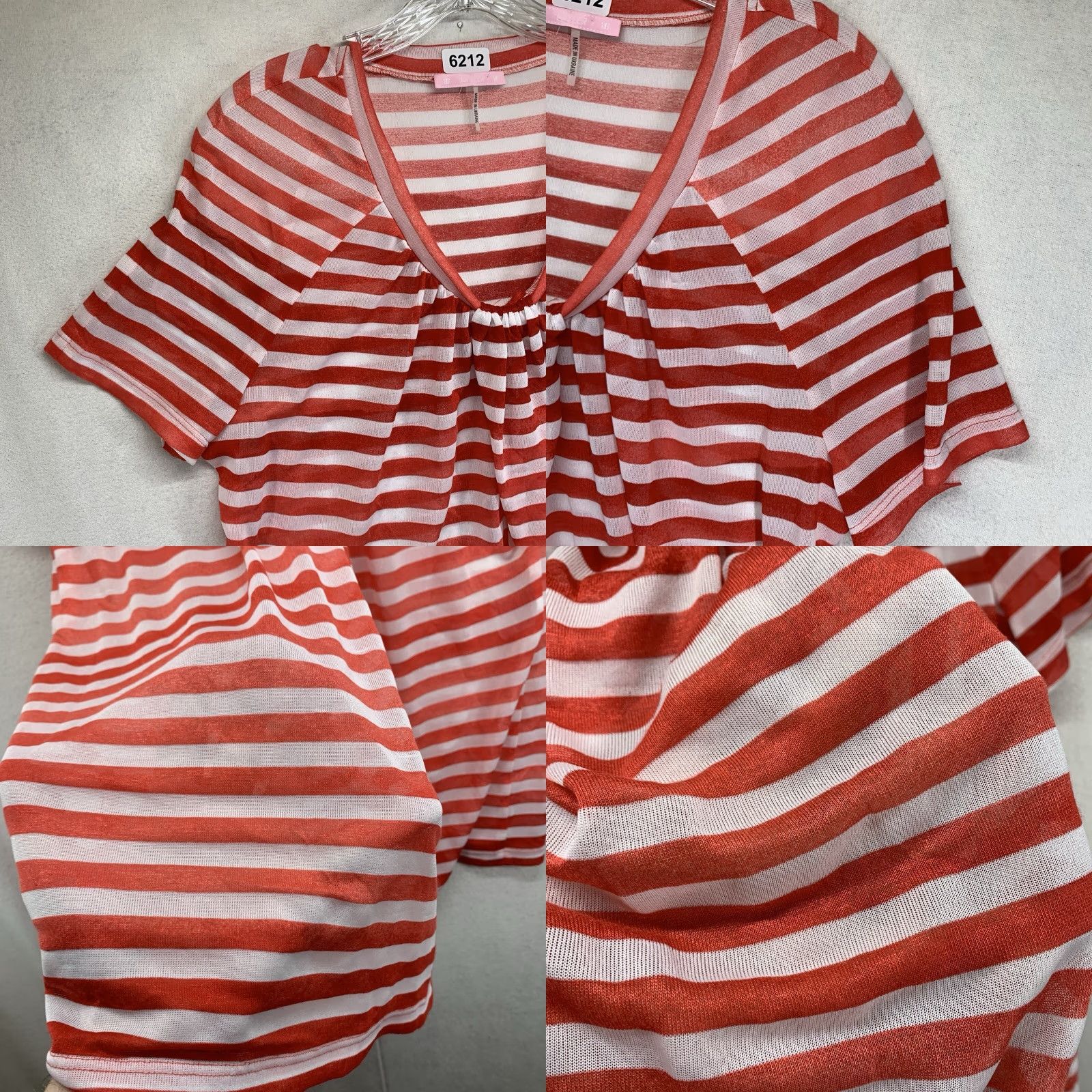 Vintage VINTAGE Basler Blouse Shirt Women L Red & White Striped Sheer Ruffle V-Neck Short Sleeve Lightweight Breathable 90s Art City Casual Womens Size L / US 10 / IT 46 - 8 Thumbnail