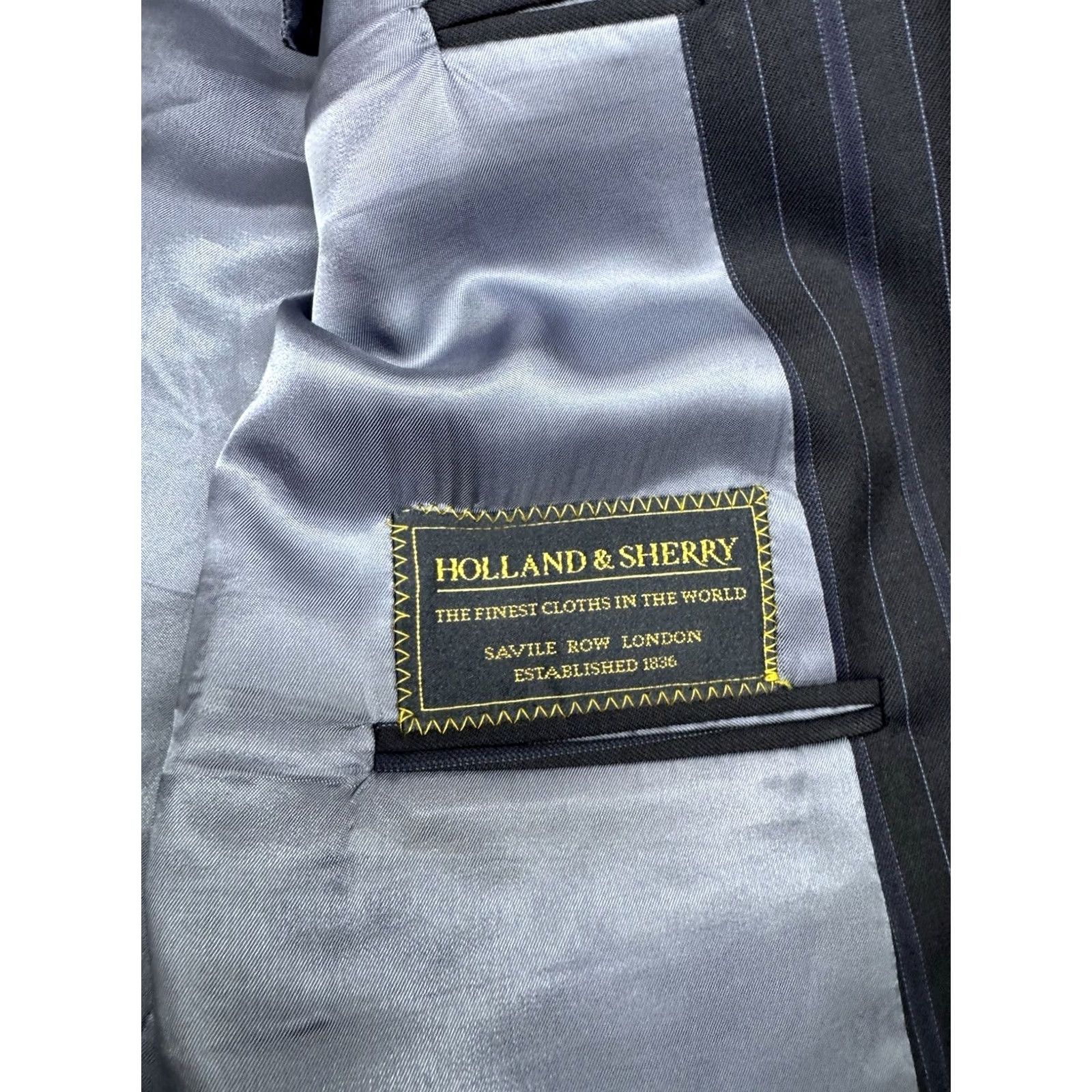 Vintage VINTAGE Tom James Suit Mens 46R Blue Striped 3 Button Wool Pants 31x32 Holland Sherry Size 46R - 4 Thumbnail