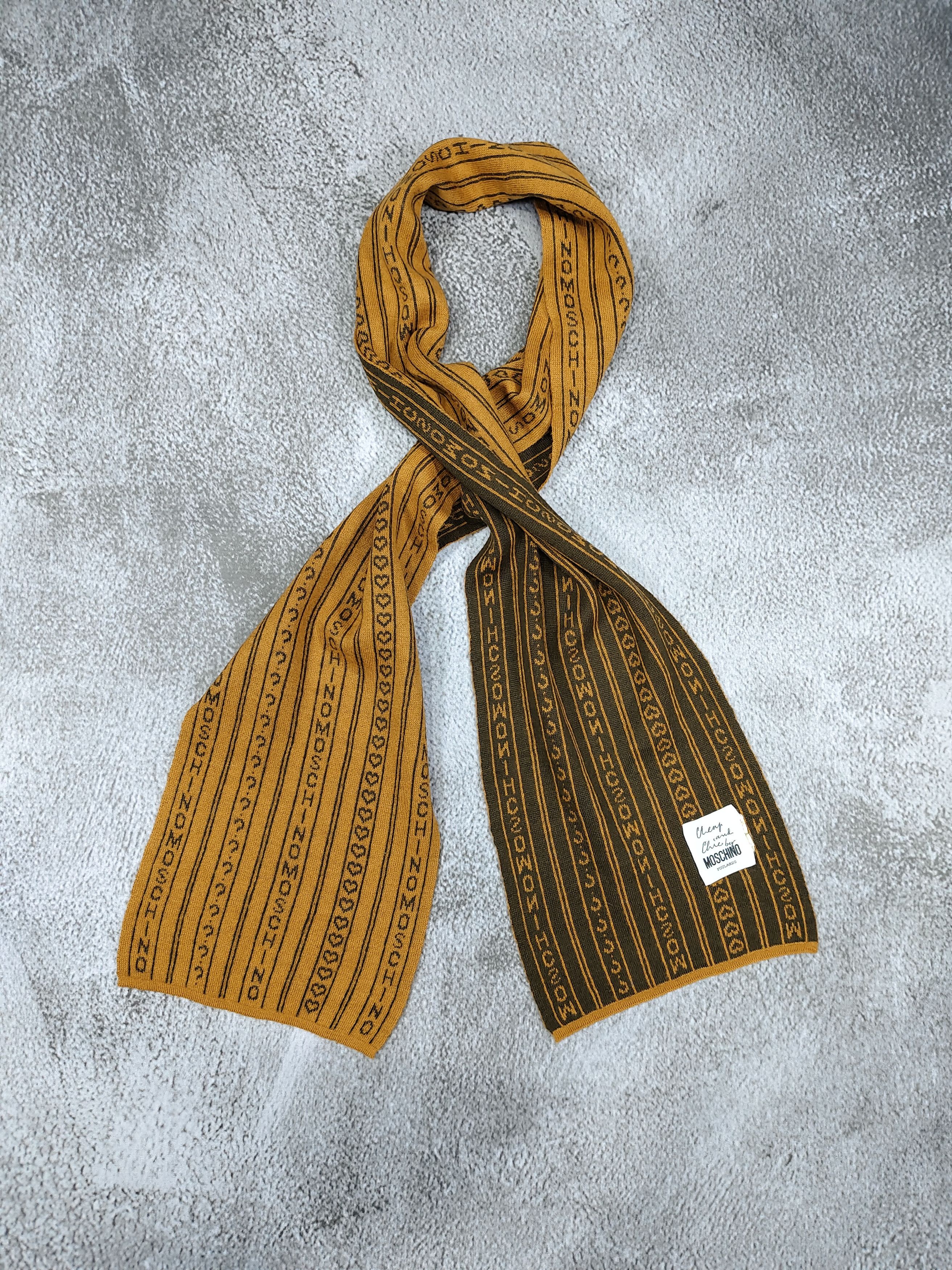 Moschino 2000s Moschino- Typography Logo Pattern Mustard Knit Scarf Size ONE SIZE - 1 Thumbnail