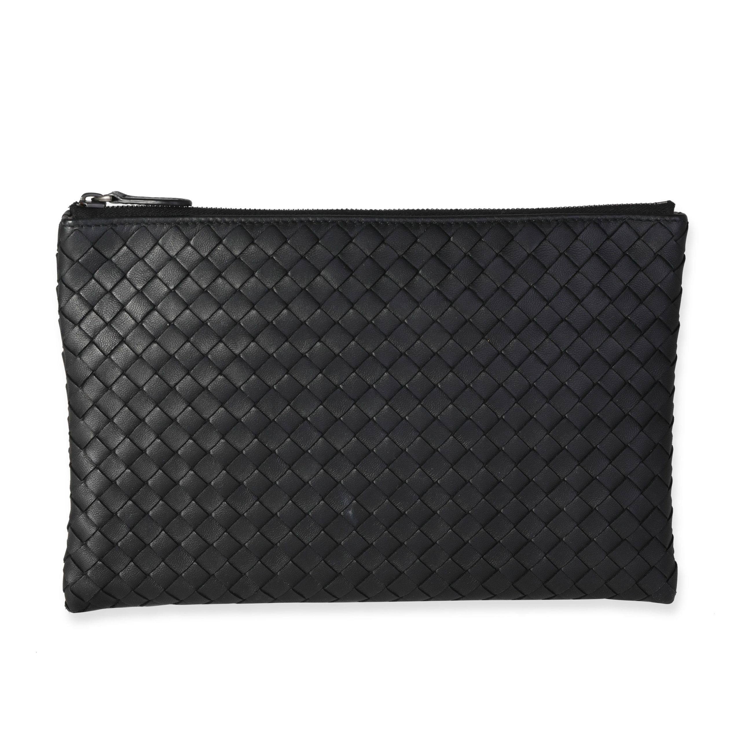 image of Bottega Veneta Black Intrecciato Leather Pouch, Women's