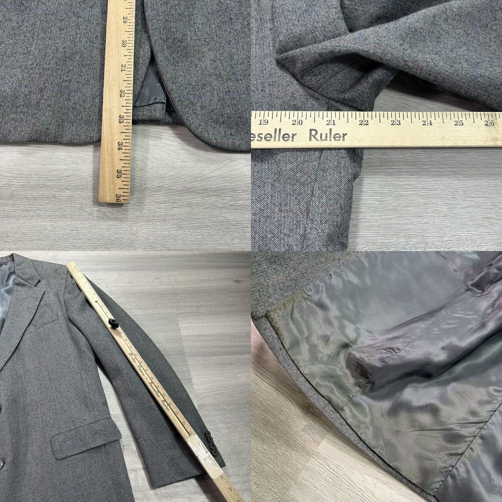 Vintage Hickey Freeman Blazer Mens 44L Gray Herringbone Wool Sport Coat Jacket Size 44R - 8 Thumbnail