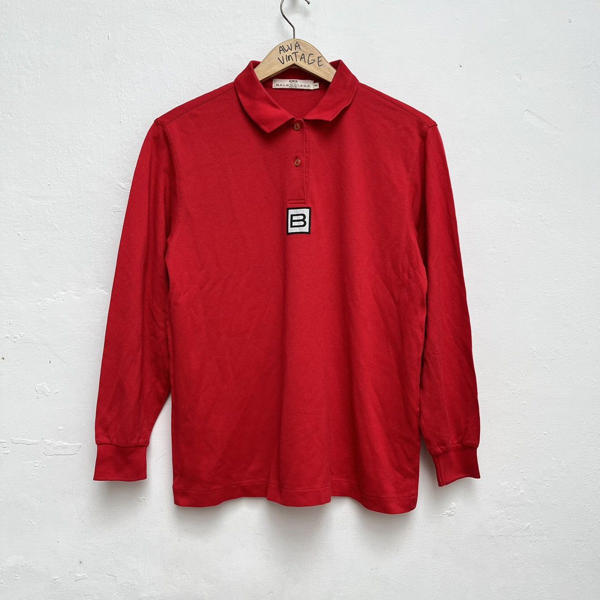 Balenciaga Vintage 90s Balenciaga Polo Shirt L/S Big Logo Size M / US 6-8 / IT 42-44 - 1 Thumbnail