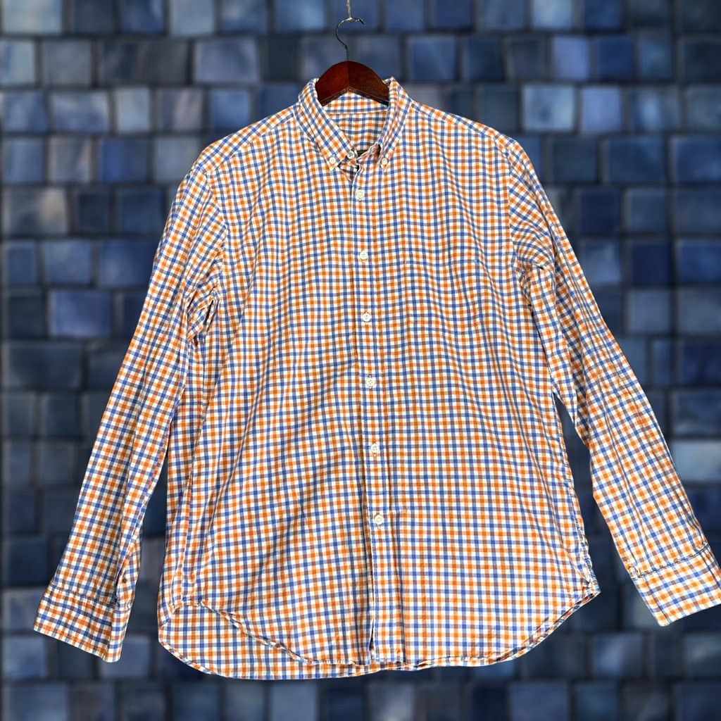 J.Crew J.CREW Shirt Mens L Lightweight Cotton Orange Blue Check Button-Down Size US L / EU 52-54 / 3 - 1 Thumbnail