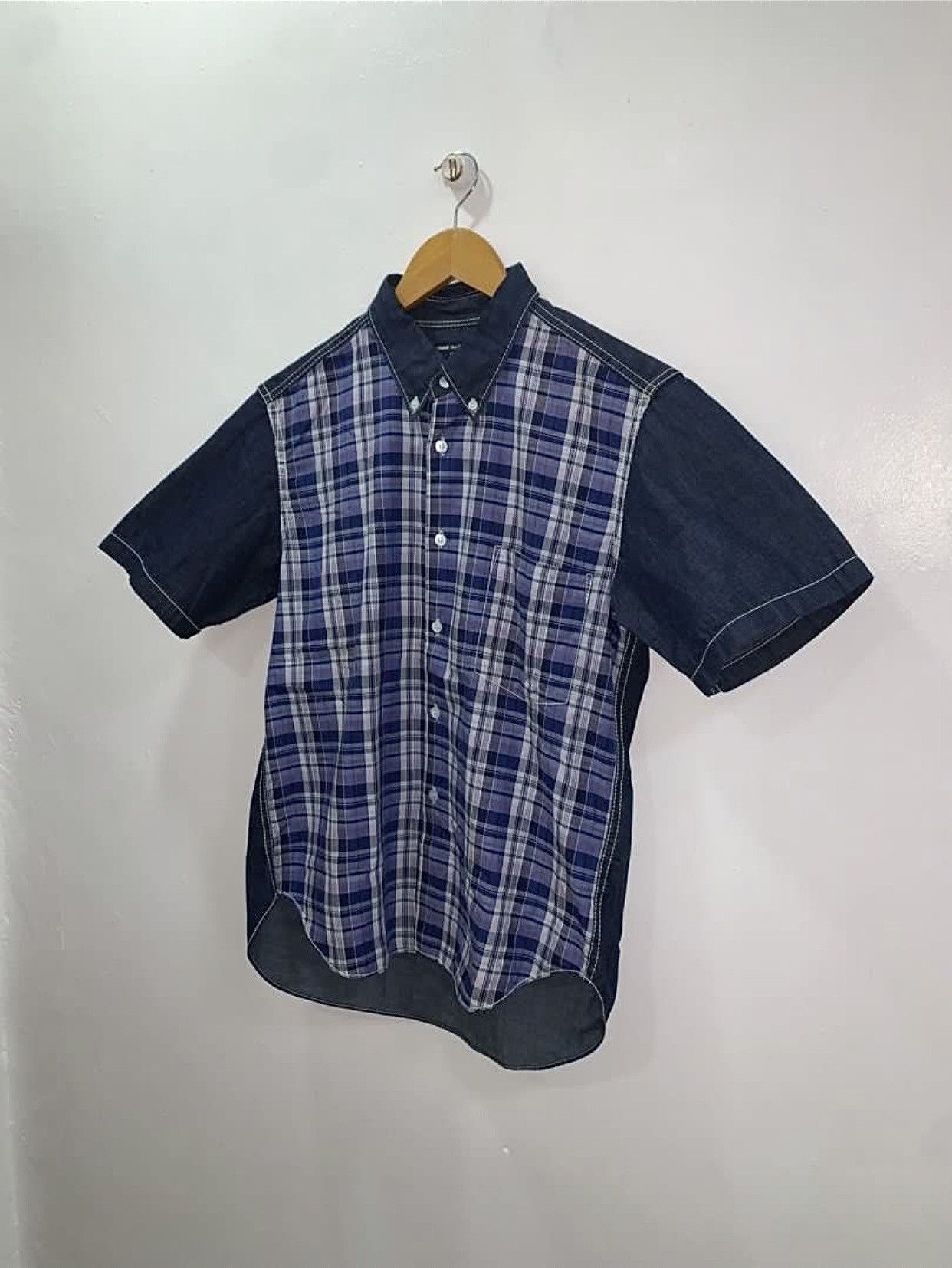 Comme des Garcons Homme COMME des GARÇONS HOMME AD2007 HYBRID DENIM & CHECK SHIRT Size US S / EU 44-46 / 1 - 5 Thumbnail