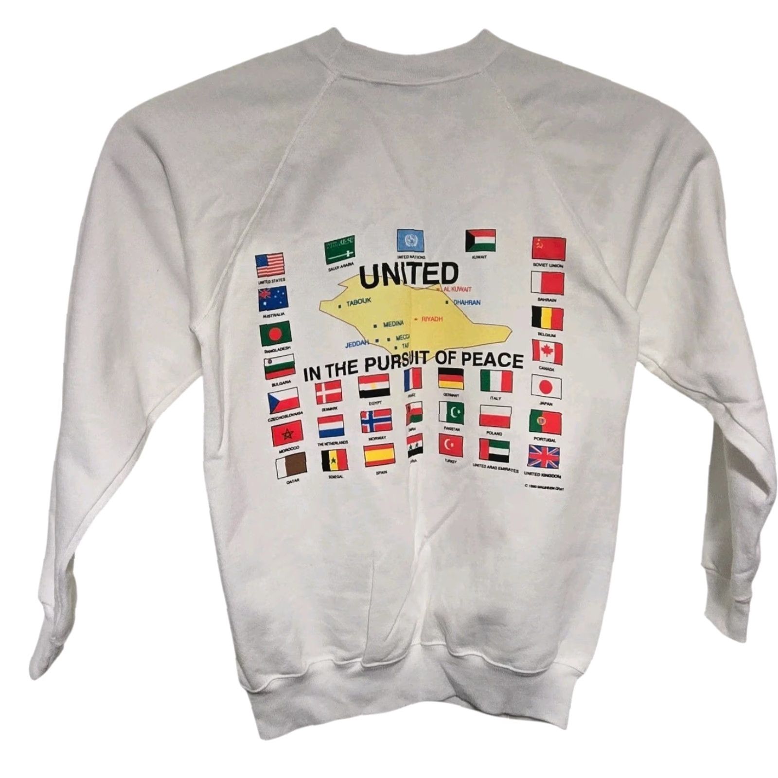 Hanes VTG 1991 Desert Storm Crewneck Sweatshirt Mens L White Hanes USA 90s Military Graphic Print Pullover Size US L / EU 52-54 / 3 - 2 Thumbnail