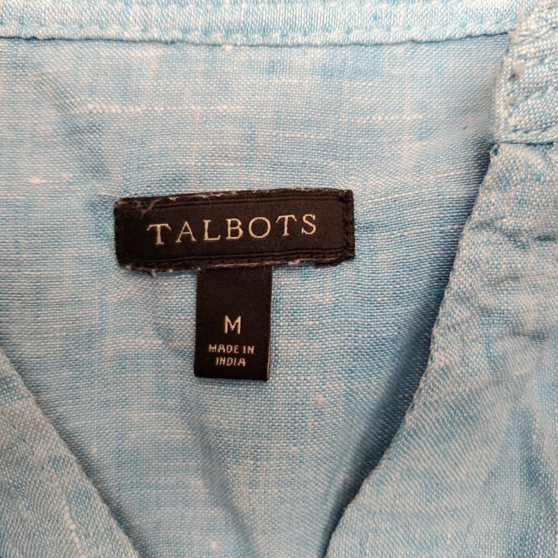 Talbots VINTAGE Talbots Shirt Womens M Blue Linen Band Collar Henley Beach Coastal Top Size M / US 6-8 / IT 42-44 - 4 Thumbnail