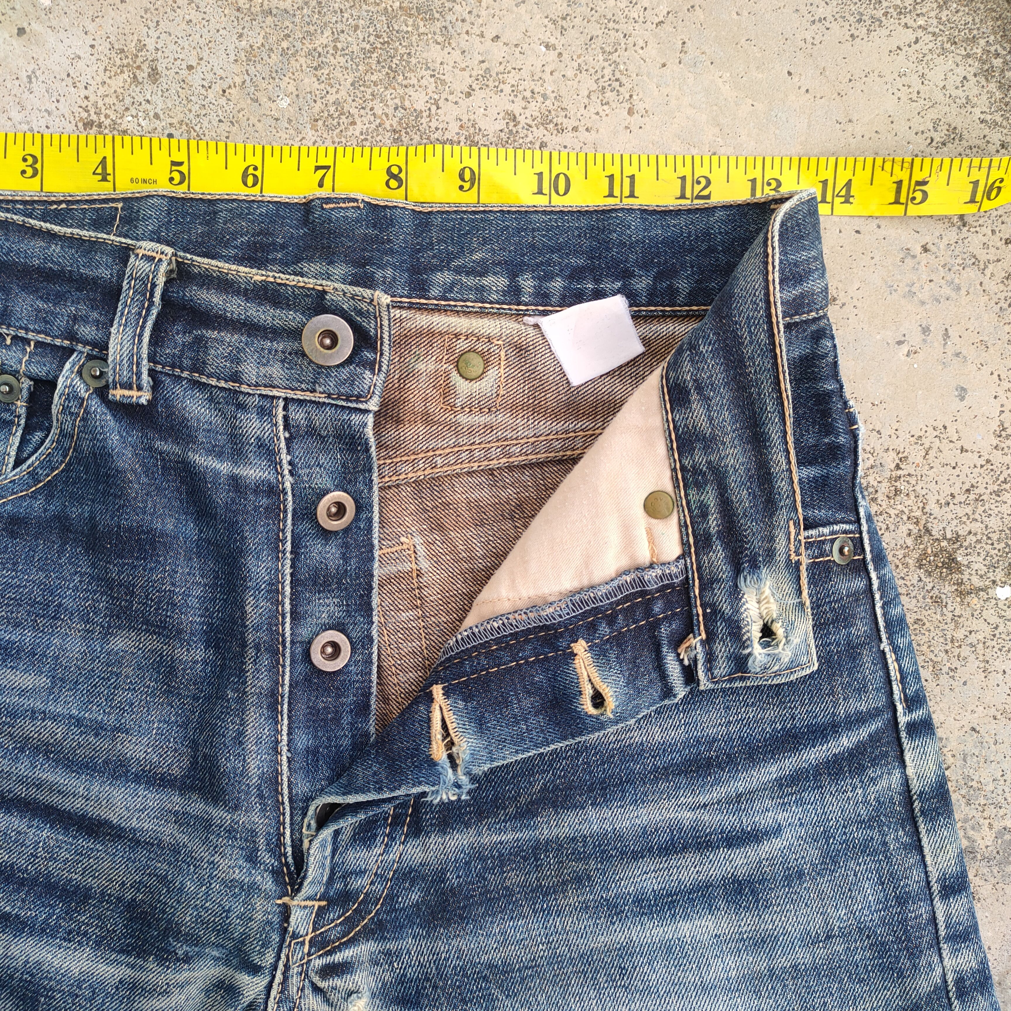 Japanese Brand VINTAGE SELVEDGE BUTTON FLY RIPPED JEANS DENIM PANTS Size US 27 - 7 Thumbnail