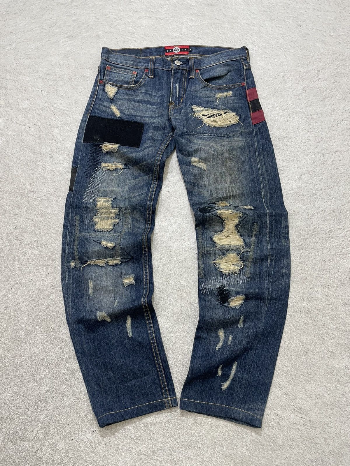Japanese Brand 00s Kapital Heavy Distressed Patchwork Denim Grunge if6 LGB Size US 30 / EU 46 - 1 Thumbnail