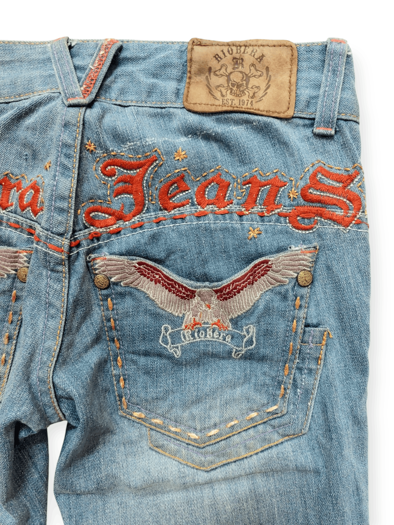 Vintage ☠️ Embroidery Skulls And Eagles Back Pocket Riobera Jeans Size 26" / US 2 / IT 38 - 13 Thumbnail