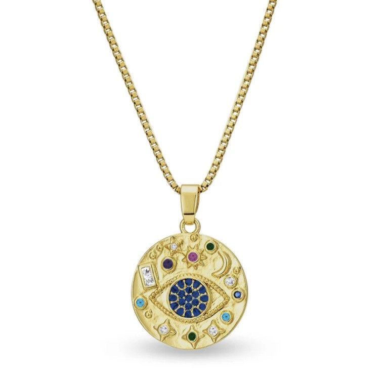 Other Gold stainless steel celestial evil eye coin pendant necklac Size ONE SIZE - 2 Thumbnail