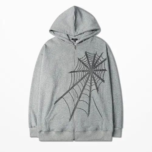 Japanese Brand Rhinestone Spider Web Zip Up Hoodie Size US XL / EU 56 / 4 - 2 Thumbnail