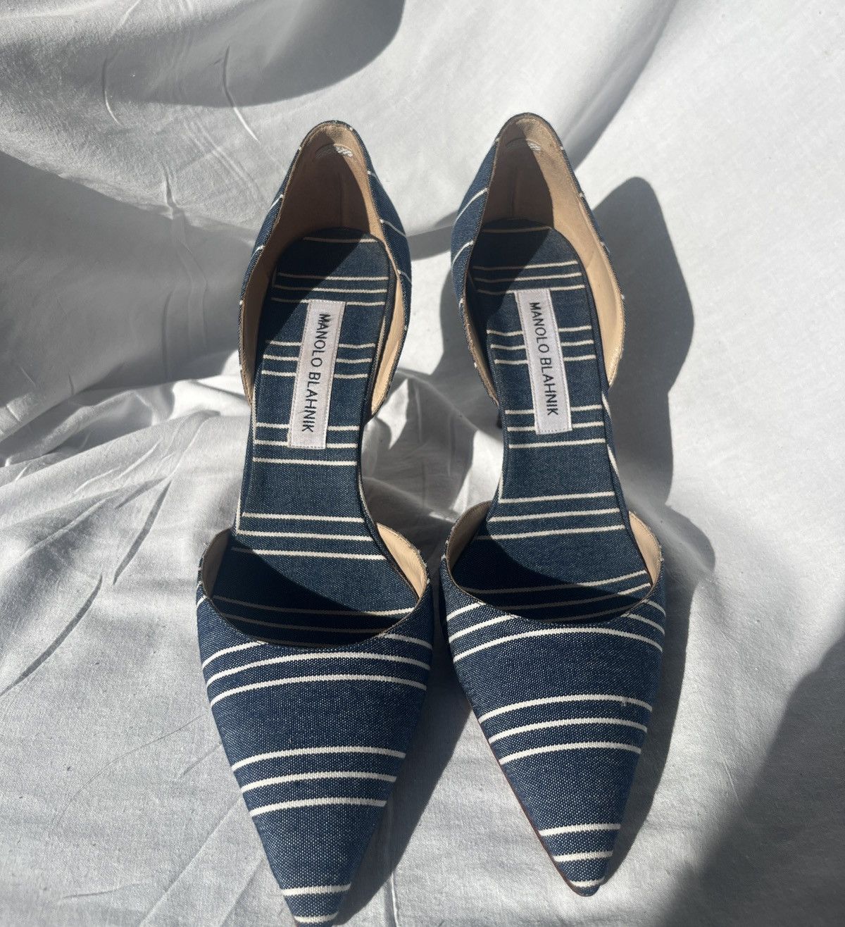 Manolo Blahnik Striped canvas slip on pumps Size US 10 / IT 40 - 2 Thumbnail
