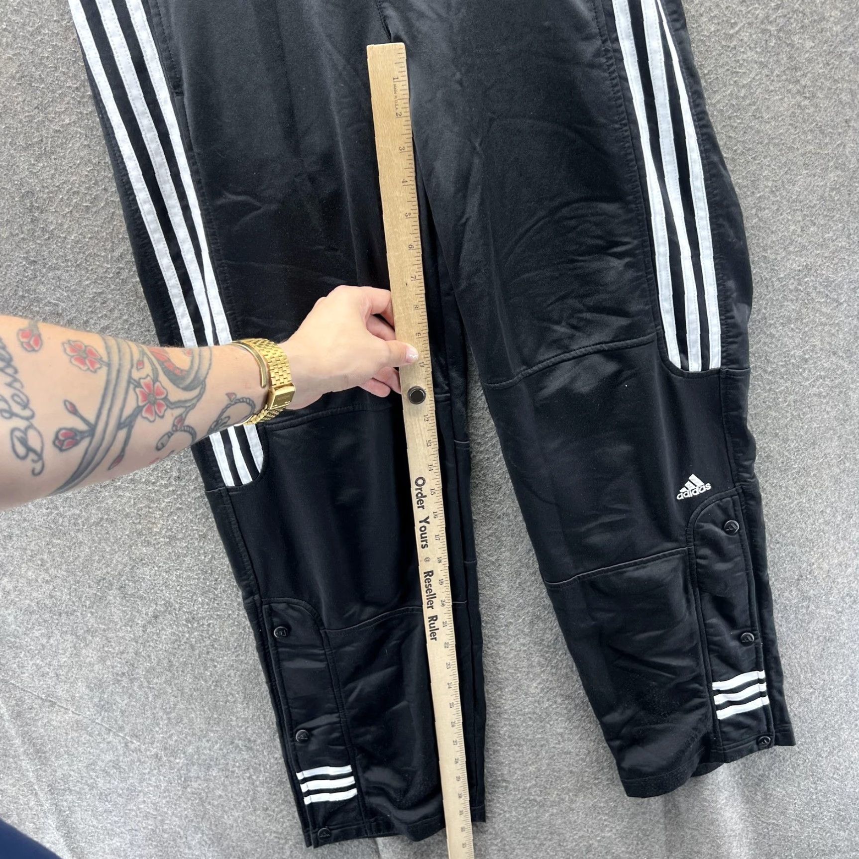Adidas VINTAGE adidas Pants Mens Medium Black Snap Button 3 Stripe Track Y2K 2000s Size US 33 - 3 Thumbnail