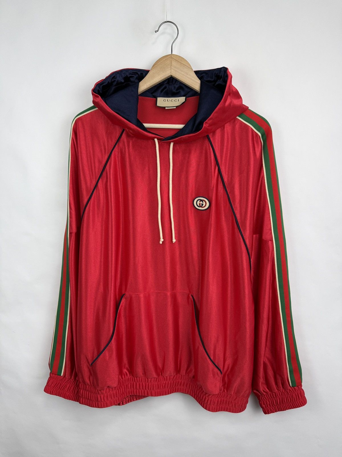Gucci 🇮🇹 RRP $1550 Gucci Web Stripe Shiny Jersey Hoodie Rare Size US M / EU 48-50 / 2 - 6 Thumbnail