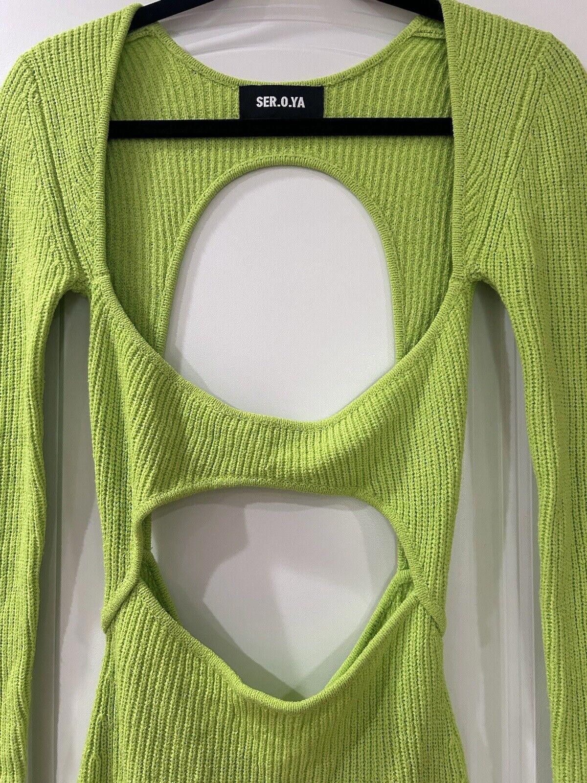 Designer SER.O.YA Cut Out Knit Mini Dress Lime Green Small Resortwear Size S / US 4 / IT 40 - 4 Thumbnail