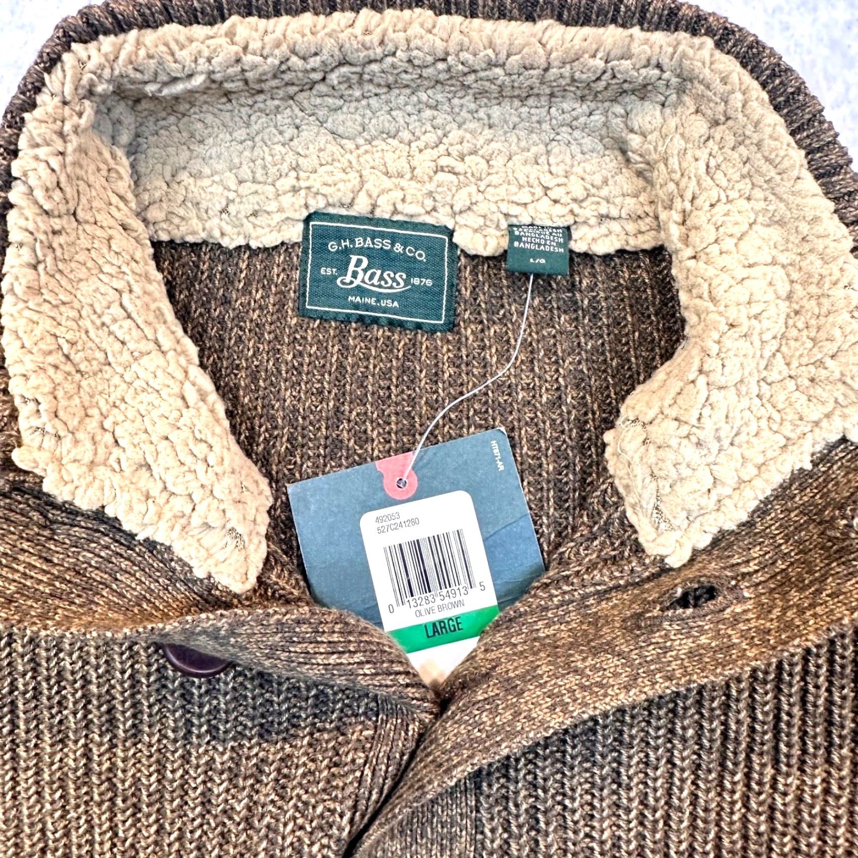 Vintage G.H. Bass & Co. Mens Large Canyon Button Olive Brown Mock Neck Sweater Shirt Size US L / EU 52-54 / 3 - 5 Thumbnail