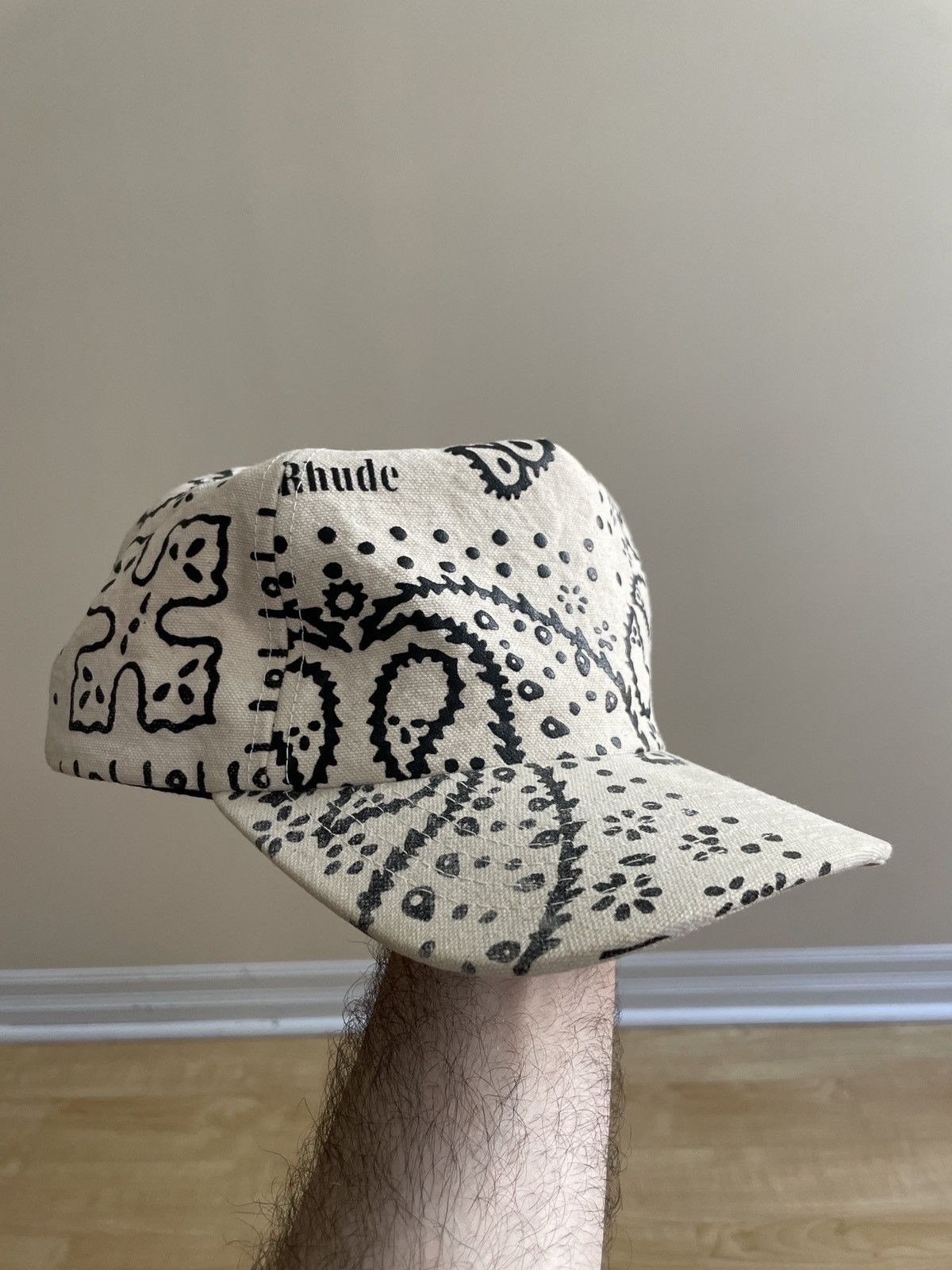 image of Rhude White Paisley Print Reconstructed Hat, Men's