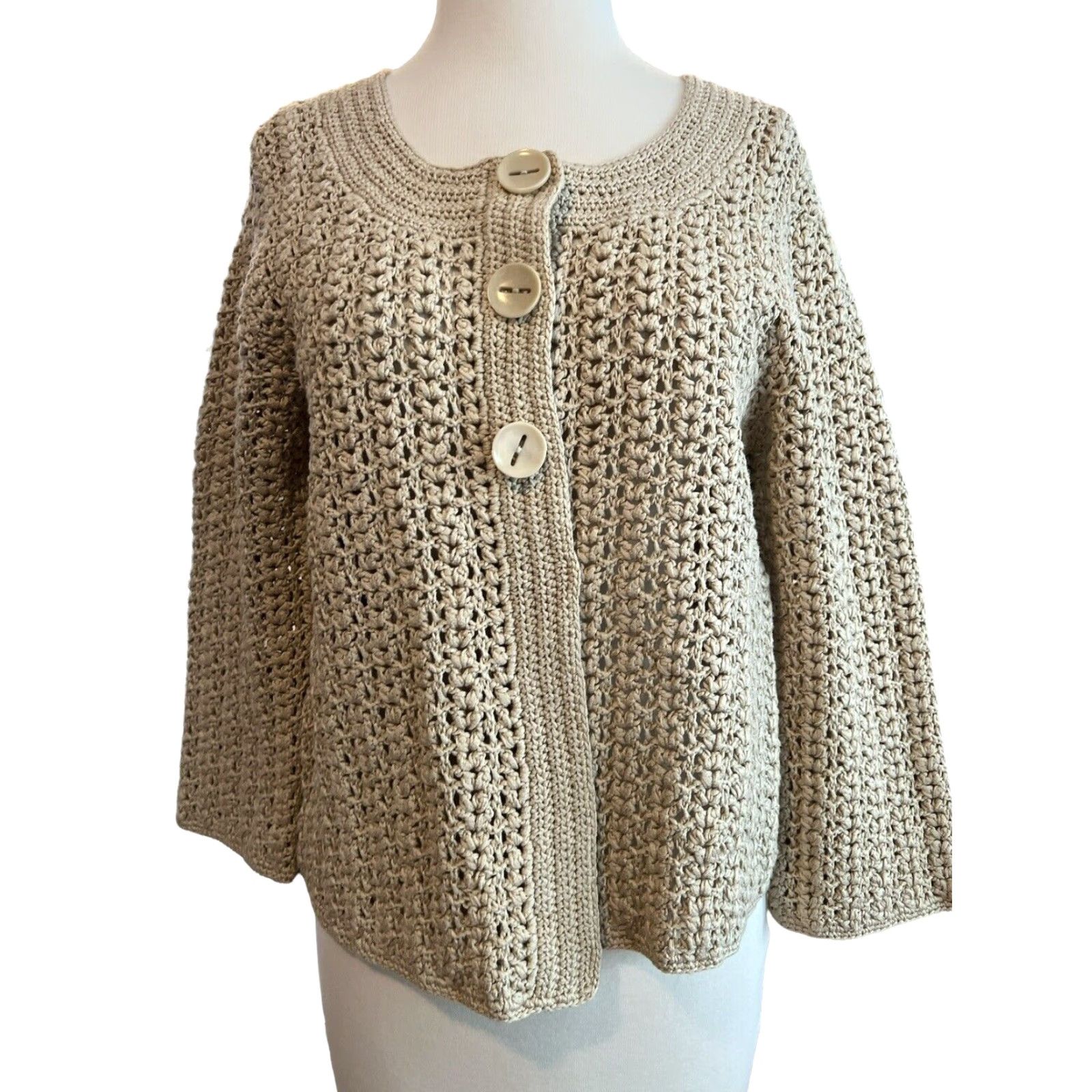 Talbots Talbots Cardigan M Chunky Knit Tan 3 Button NWT Large Button 19 Size M / US 6-8 / IT 42-44 - 2 Thumbnail