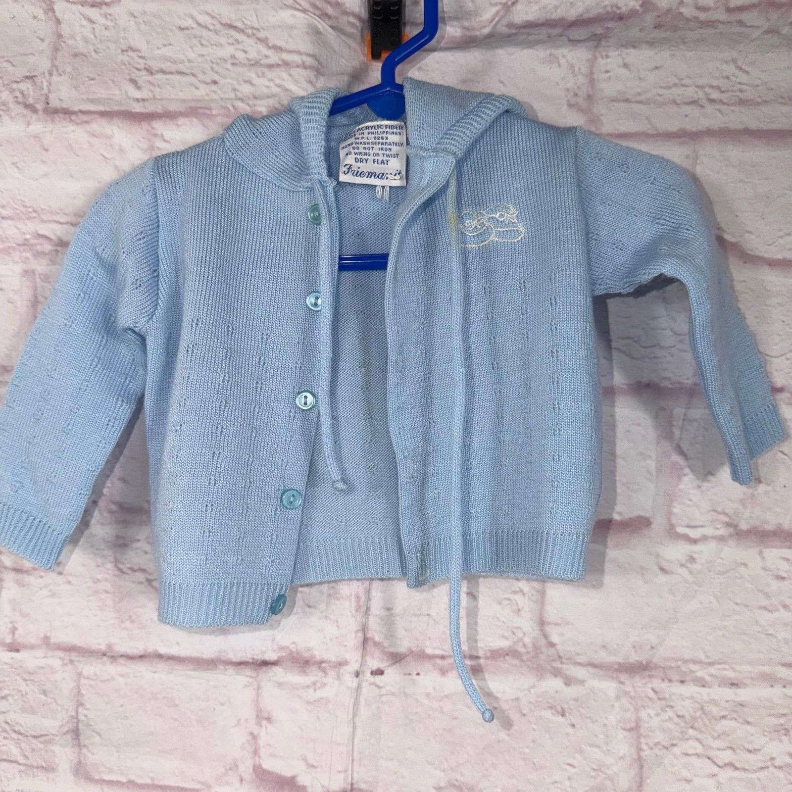 Other Vintage Friemanit Baby Blue Knit Hooded 6 Month Cardigan Size US XXS / EU 40 - 1 Thumbnail