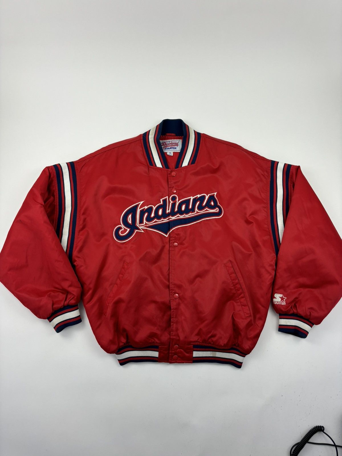 Image of Mlb x Starter 90's Cleveland Indians Starter Satin Jacket in Red, Men's (Size XL)