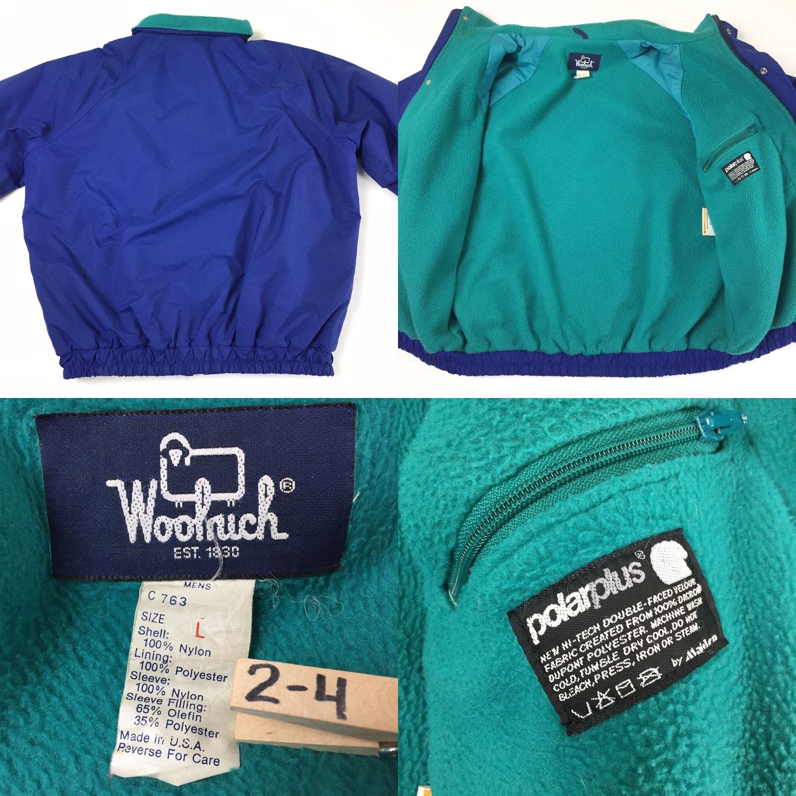 Vintage VINTAGE Woolrich Jacket Mens Large Blue Nylon Bomber Polarplus Lined Full Zip Polyester Blend Size US L / EU 52-54 / 3 - 8 Thumbnail