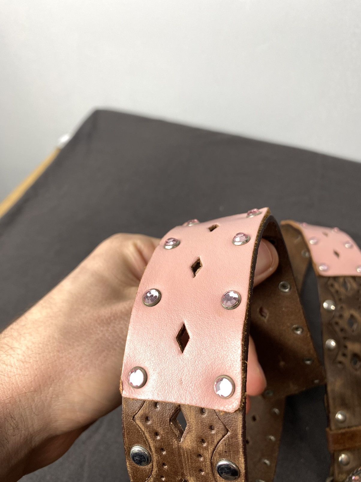 Cowboy Equipment Italy Made Vintage Belt Cowboy Style Rhinestones Patchwork Size ONE SIZE - 5 Thumbnail