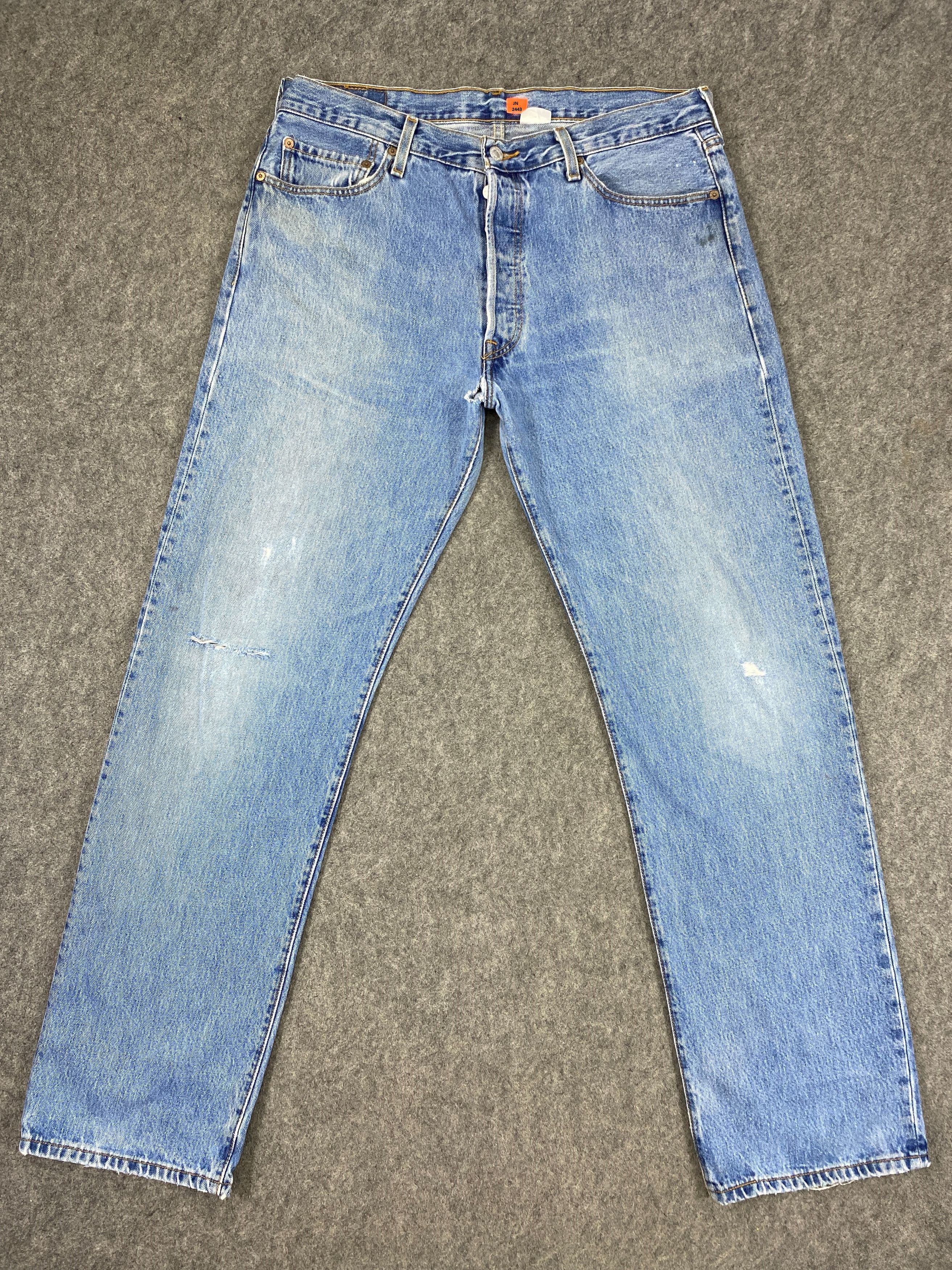 image of Distressed Denim x Levis Distressed Blue Vintage Levi's 501 36X33.5 Denim -Jn2443 in Blue Distresse