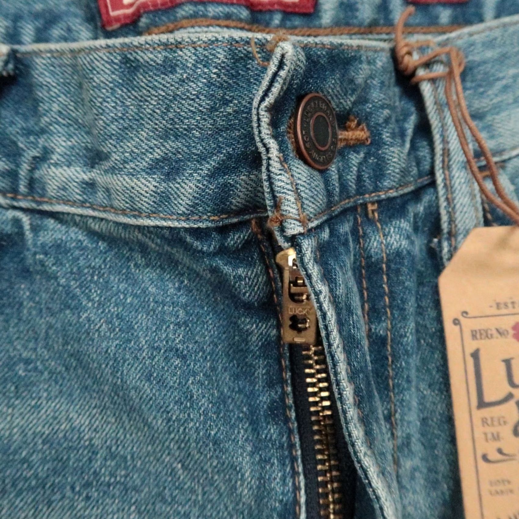 Lucky Brand Lucky Brand Jeans Mens 35x33 Slim Distressed Paint Splatter Blue Denim 5-Pocket Straight Zip Button Inseam 33 Vintage No Mens Size US 35 - 3 Thumbnail
