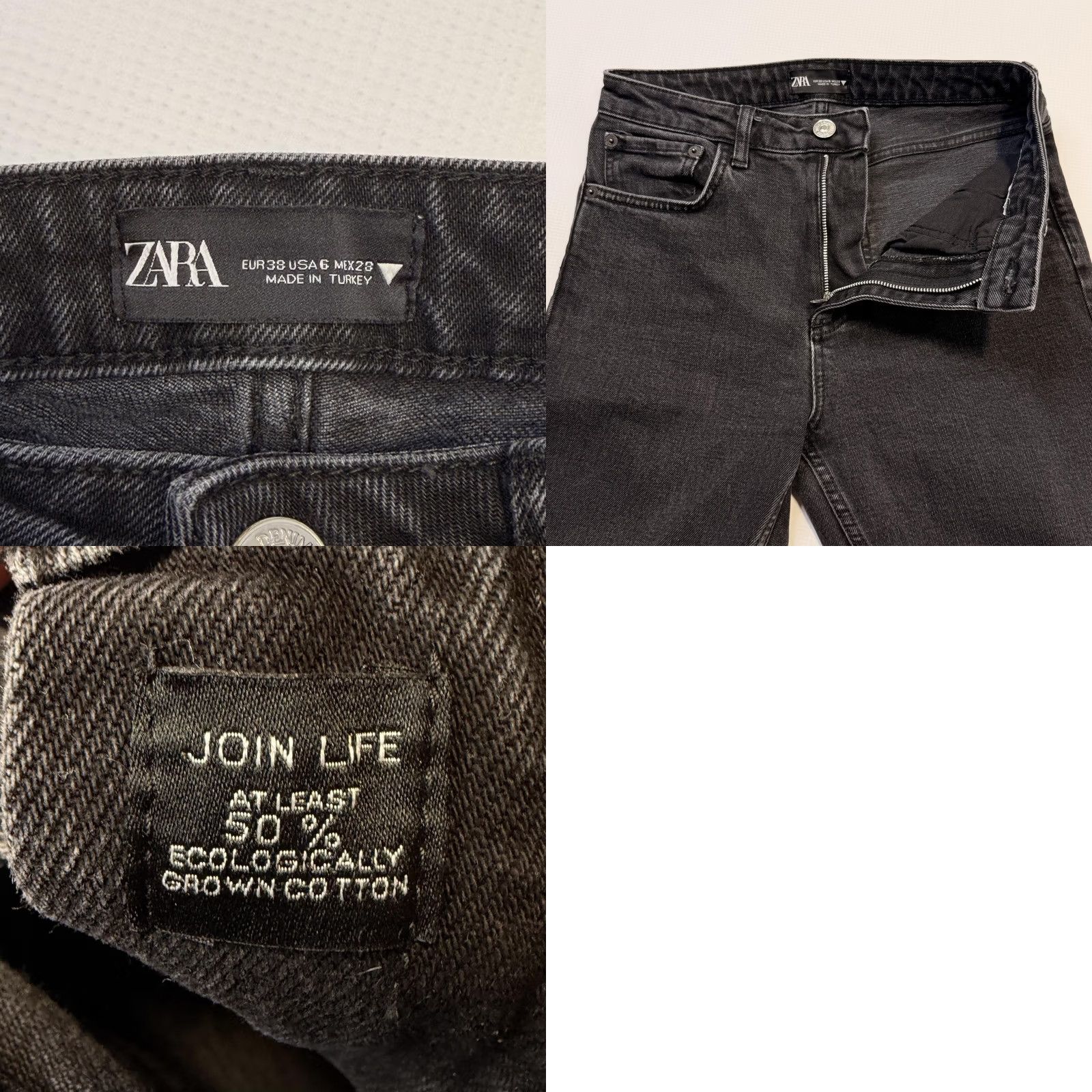 Zara Zara Jeans Womens 6 Black Straight High Rise Charcoal Wash Denim Eco Cotton Size 28" / US 6 / IT 42 - 8 Thumbnail