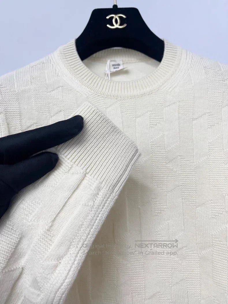 Hermes Hermes White H Pattern Knit Sweater with Twisted Texture Size XS / US 0-2 / IT 36-38 - 4 Thumbnail