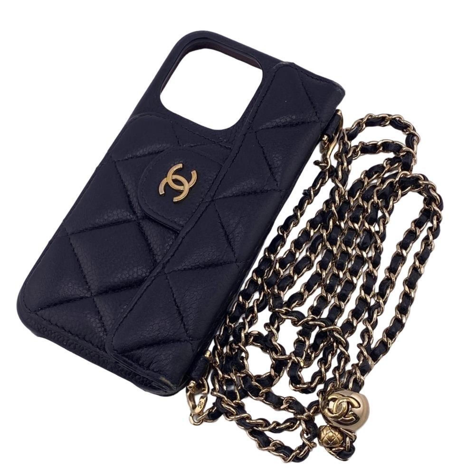 image of Chanel Coco Ball Matelasse Chain Iphone Case Black Ladies, Women's