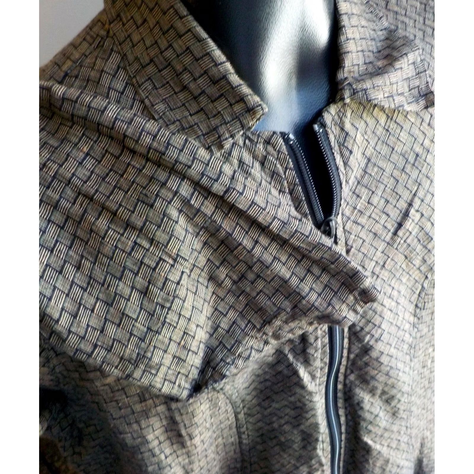 FLAX Flax by Jeanne Engelhart Black Tan Linen Jacket Pockets Zip Front M Womens Size 32" / US 10 / IT 46 - 3 Thumbnail