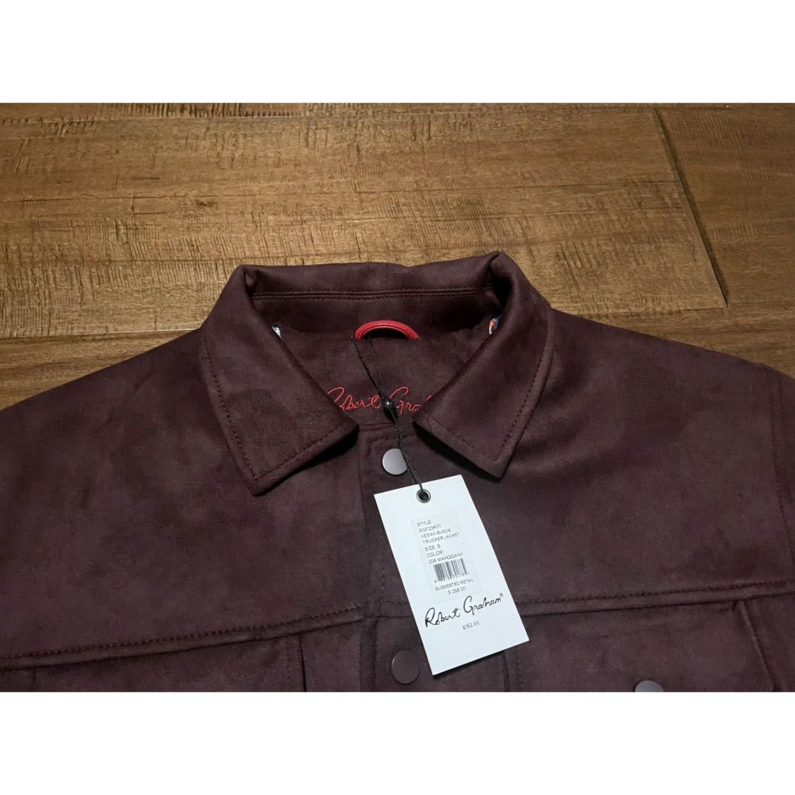 Robert Graham Robert Graham Suede Trucker Jacket Men's Small Mahogany Vegan RGF23R77 New! Size US S / EU 44-46 / 1 - 3 Thumbnail