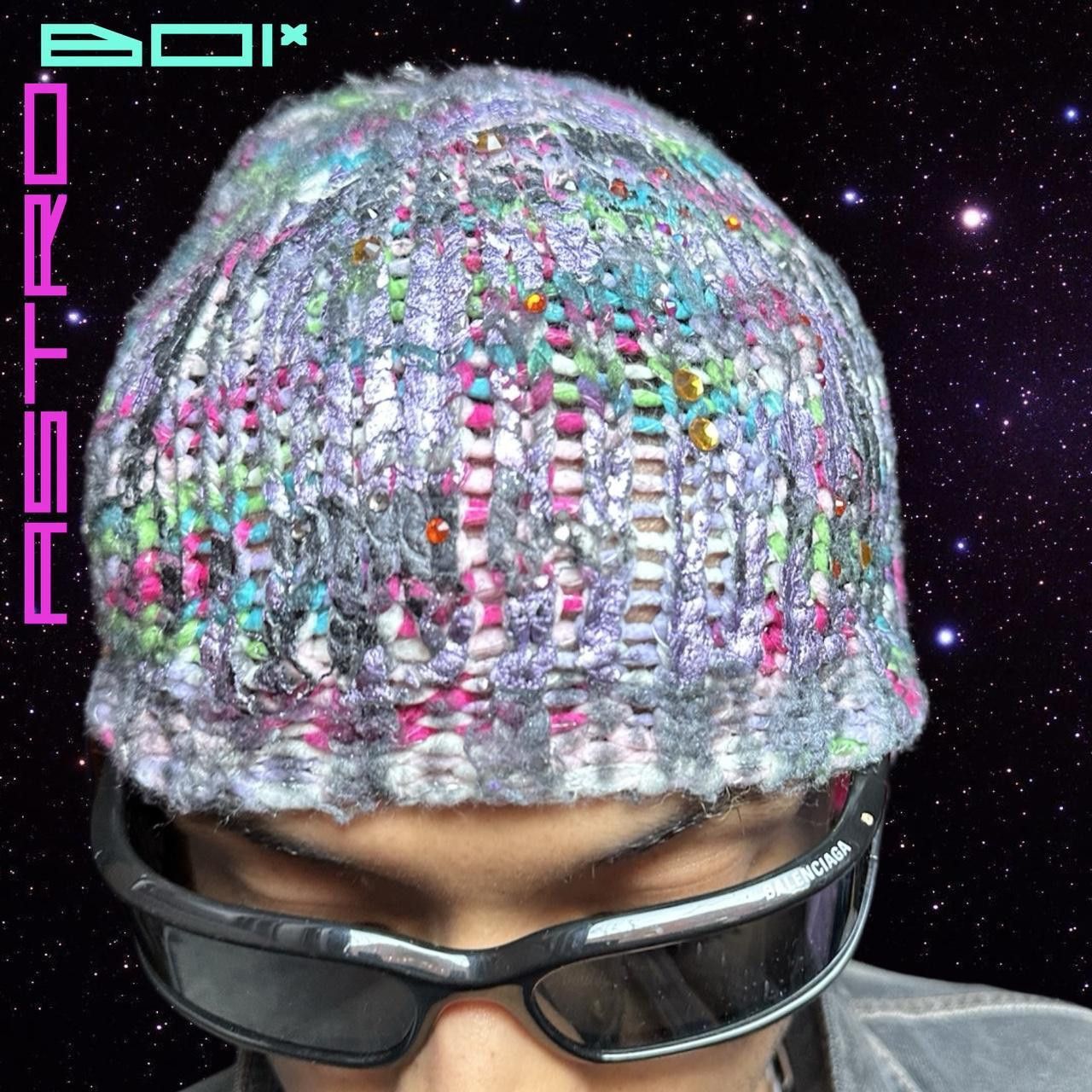 Other ASTROBOI* Pink Multicolored Knit Rhinestone Beanie Size ONE SIZE - 2 Thumbnail